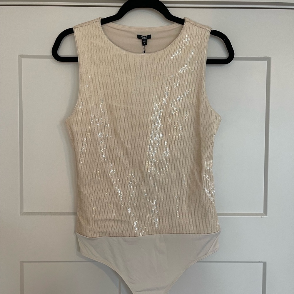 Express Cream Sequin Bodysuit